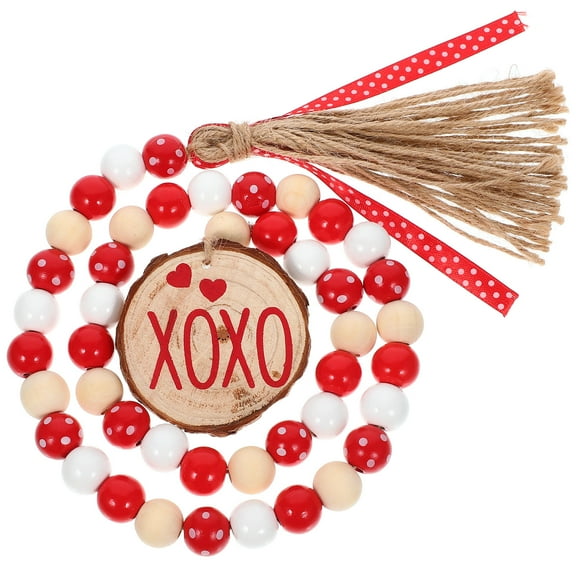 GOOHOCHY Wood Bead Garland with Tassel for Party Decoration Red Valentine's Day Wall Decor 7.87 Inches