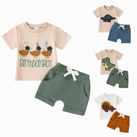 Gubotare Baby Boy First Birthday Outfit Number Animal Print Short Sleeve Tops & Shorts Sets 1st Birthday Outfit Summer Clothes Green,Size 3-6 Months
