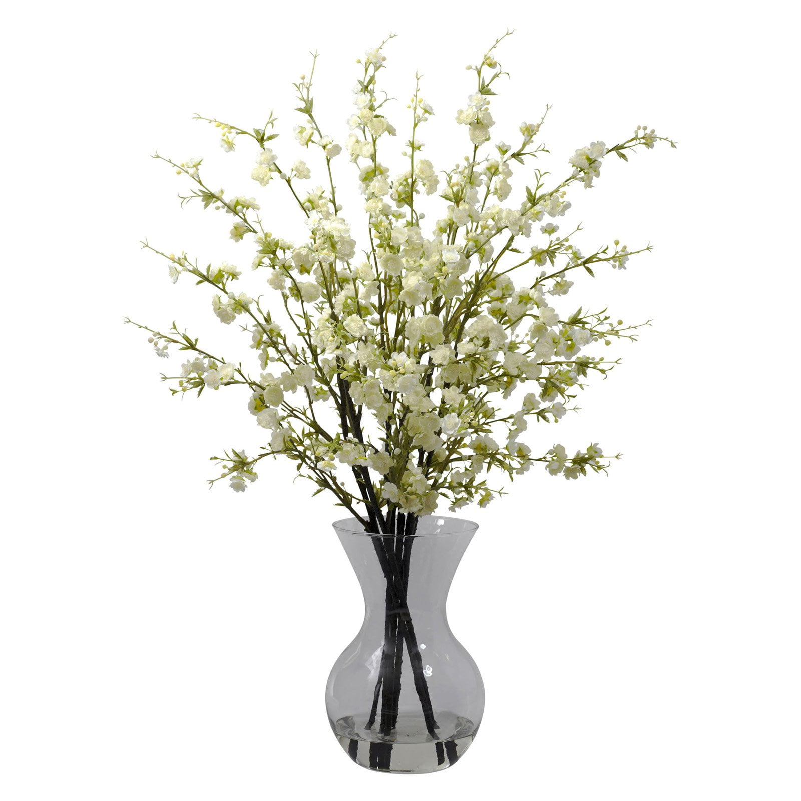 Nearly Natural Cherry Blossoms with Vase Arrangement, White - Walmart ...