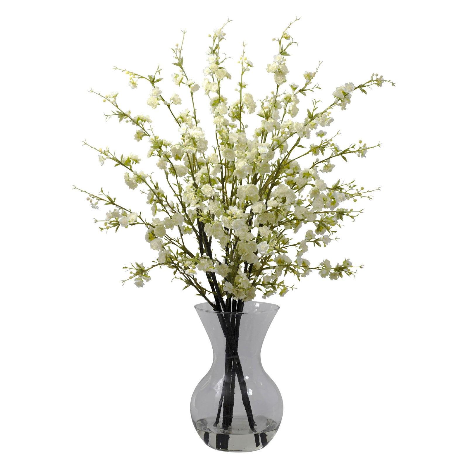Nearly Natural Cherry Blossoms with Vase Arrangement, White Walmart