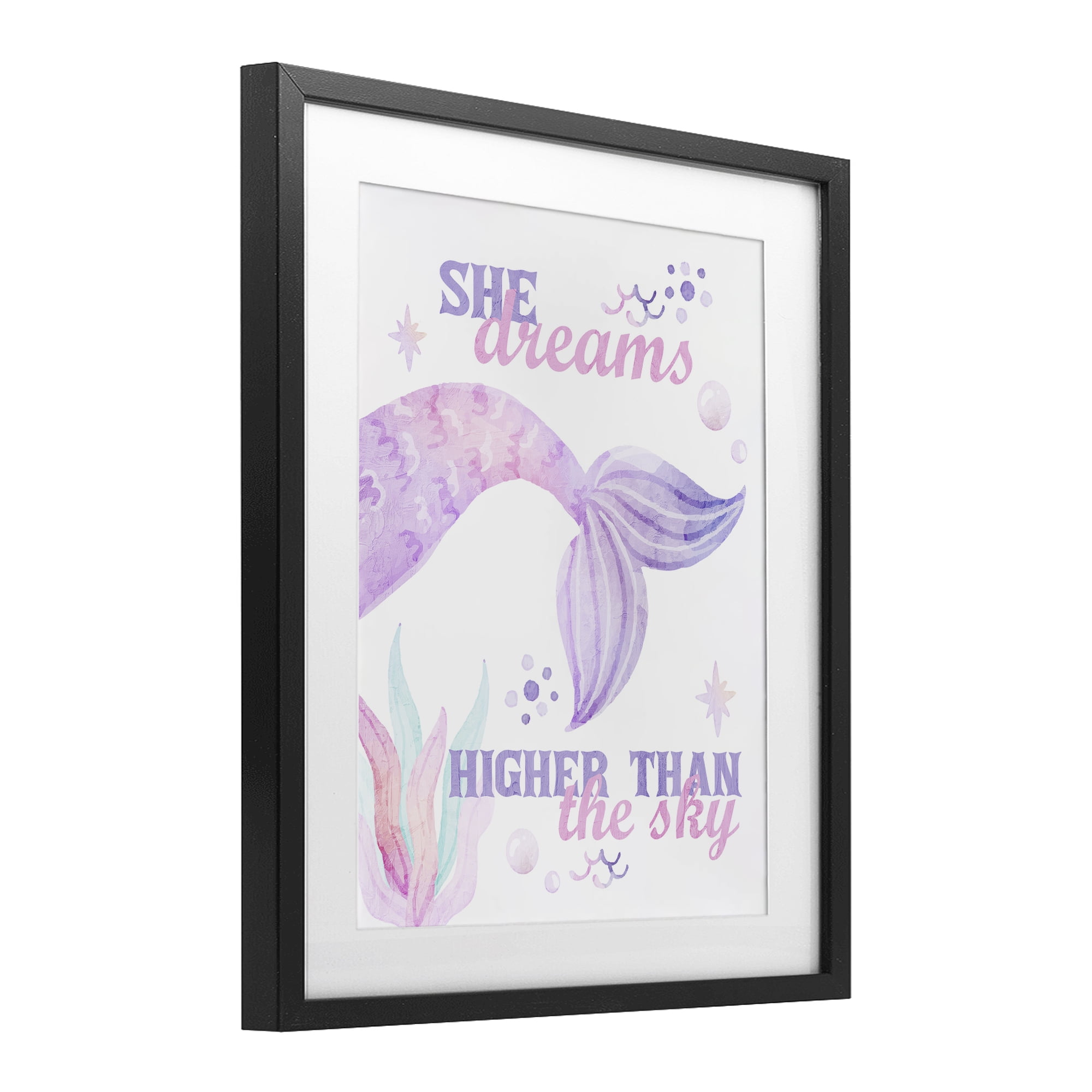She Dreams Higher Than The Sky Black Framed Print Under Glass, design by Kim Allen