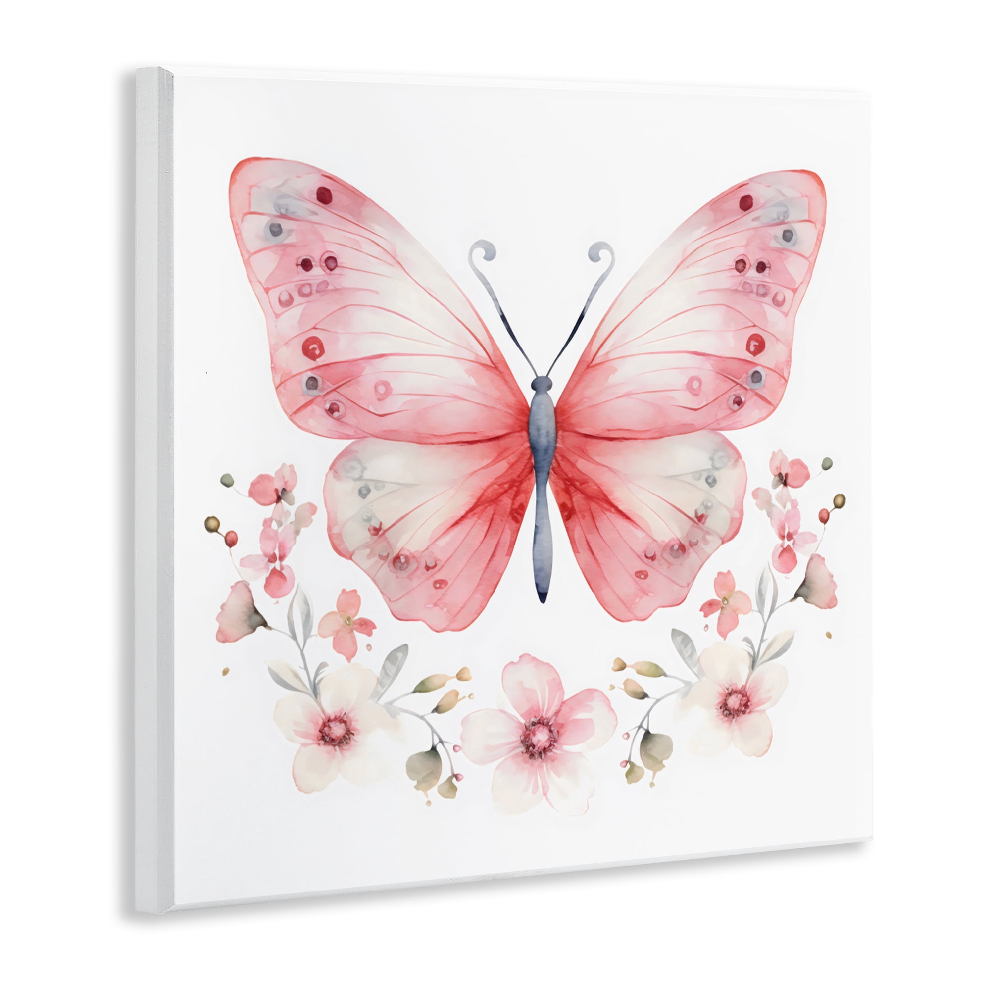 Stupell Industries Pink Symmetrical Butterfly Florals Wall Plaque Art, design by Creative Studio