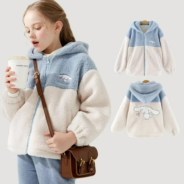 Chaqueta de felpa Kawaii Sanrio para niños, Cinnamoroll, Anime, dibujos animados lindos, estudiante de invierno, al aire libre, gruesa, cálida, Chaqueta de algodón, juguetes para niñas