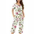 thumbnail image 2 of CLOISE Sleepwear for Women Pajama Set Two Piece Comfortable Short Sleeve Sleepwear Shirts and Soft Capri Pants with Pockets Sleep Sets Casual Button Plisse Floral Graphic Trendy Night Clothes, 2 of 5