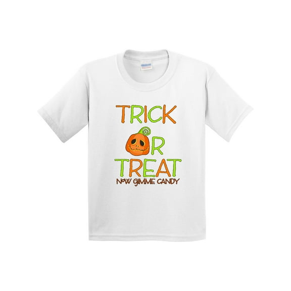 Inktastic Trick or Treat Now Gimme Candy with Halloween Pumpkin Youth T-Shirt