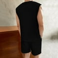 thumbnail image 7 of REORIAFEE 2 Piece Outfits for Men Set Casual Athletic Suit Sweatsuit Sportswear Summer Tracksuit Country Concert Outfit Men's Casual Elastic Waist Shorts Round Neck Tank Top Shorts Set Black XXL, 7 of 7