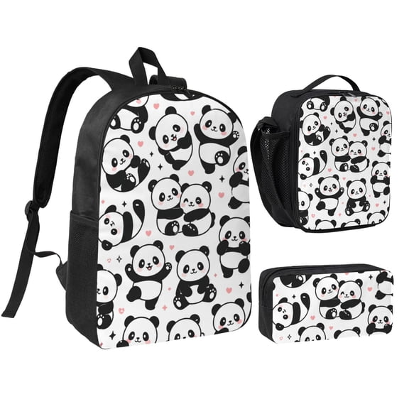 Cute Panda Backpack Set 3pc Including Backpack, Lunch Bag and Pen Bag Combination