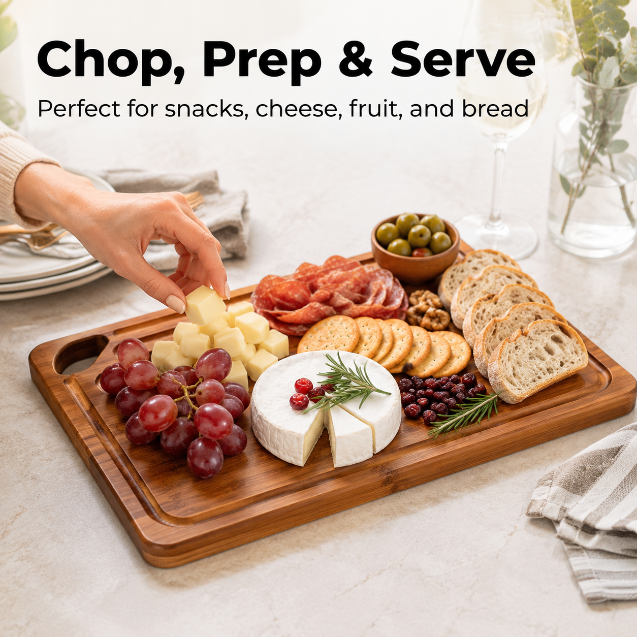 NULAS 4-Piece Bamboo Cutting Board Set with Holder and Handles photo 4