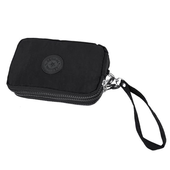 Women Small Wallet Washer Wrinkle Fabric Phone Purse Three Zippers Portable Make Up bag Black,1pcs * Coin purse,Black