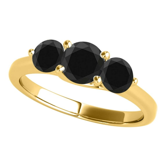 Aonejewelry 1/2 Ct. Ttw Three Stone Black Diamond Enagement Ring Crafted In 14k Solid Yellow Gold