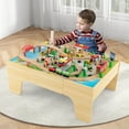 thumbnail image 2 of OLAKIDS Table de Train, Ensemble de Jeu de 84 Pcs en Bois pour Enfants avec Tiroir de Rangement, Plateau Réversible Détachable, Rails, Train, Chemin de Fer, Ville, Cadeau pour Tout-Petits Garçons Filles 3+, 2 of 9