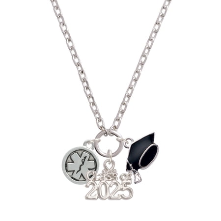 Delight Jewelry Silver-tone Round EMT Star of Life - Silver-tone Class of 2025 Graduation Zoey Necklace, 28"