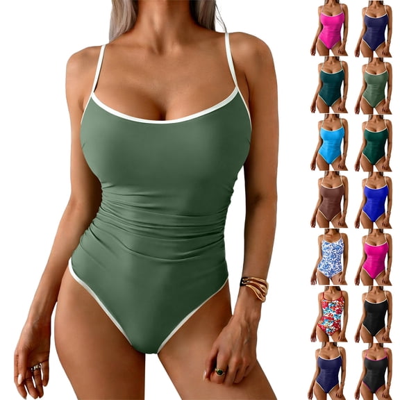 Juesizh Swimsuit for Women Plus Size Sleeveless One Piece Swimsuit Fashion Stretch Solid Color Bodycon Bathing Suits, S-3XL