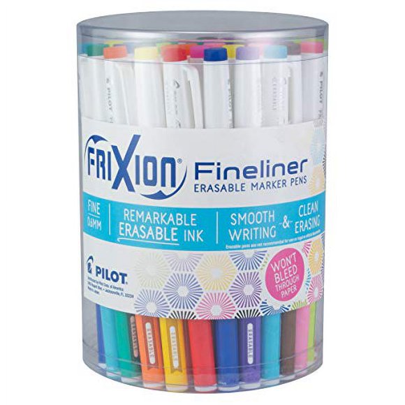 Pilot, FriXion Fineliner Erasable Marker Pens, Fine Point 0.7 mm, Tub of 36, Assorted Colors (3 Each of 12 Colors)