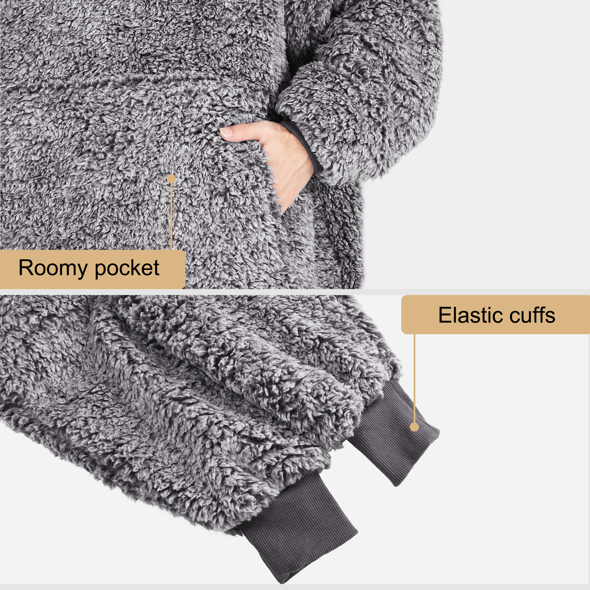 Catalonia Oversized Blanket Hoodie Sweatshirt, Wearable Sherpa Lounging Pullover for Adults Women Men