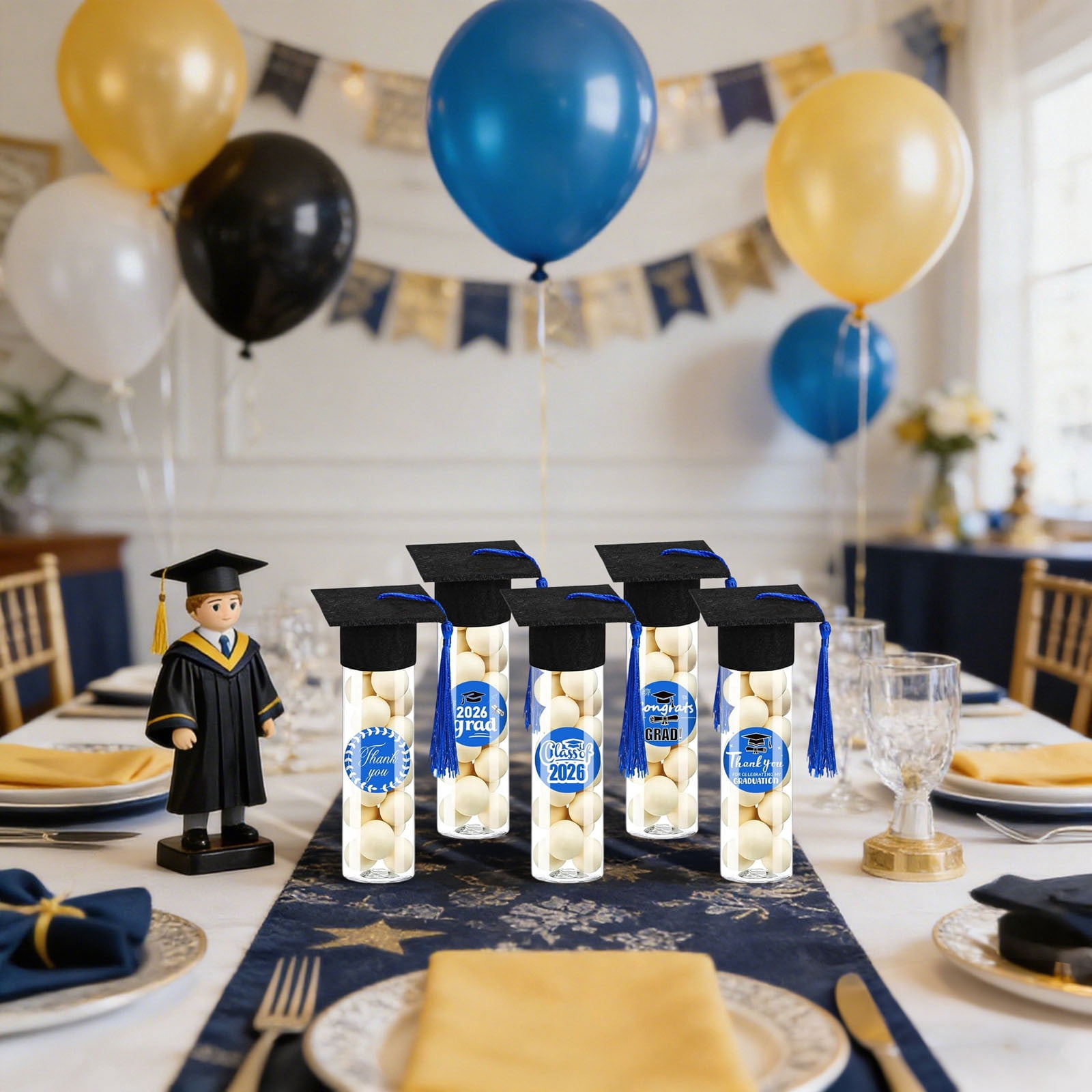 30 Sets 2026 Graduation Candy Tubes Graduation Party Candy Boxes Containers Grad Cap Jars with Tassels Stickers Clear Party Favors for Graduations Decorations(Yellow)