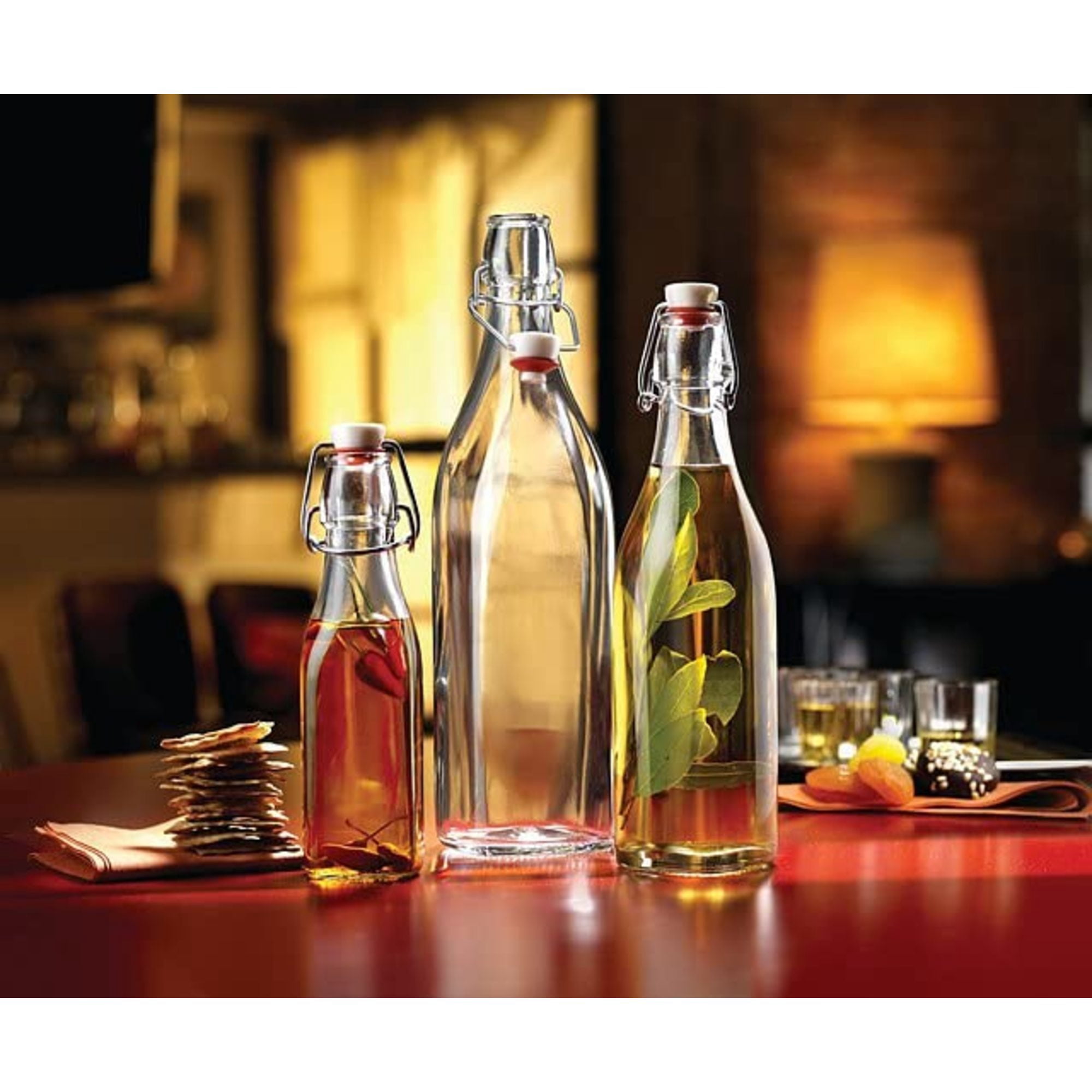 Bormioli Rocco 17oz Swing Bottle (Set of 4) - Reusable Glass Bottles with Airtight Leakproof Swing Tops, BPA-Free Office Water Bottle, Great for Homemade Syrups, Dressings, Infused Oils, Fresh Juices