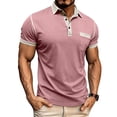 thumbnail image 2 of Qwertyu Men's Casual Polo Shirts Classic Long Sleeve Basic Button T-Shirt Lightweight Cotton Golf Tops with Pocket Pink 3XL, 2 of 7