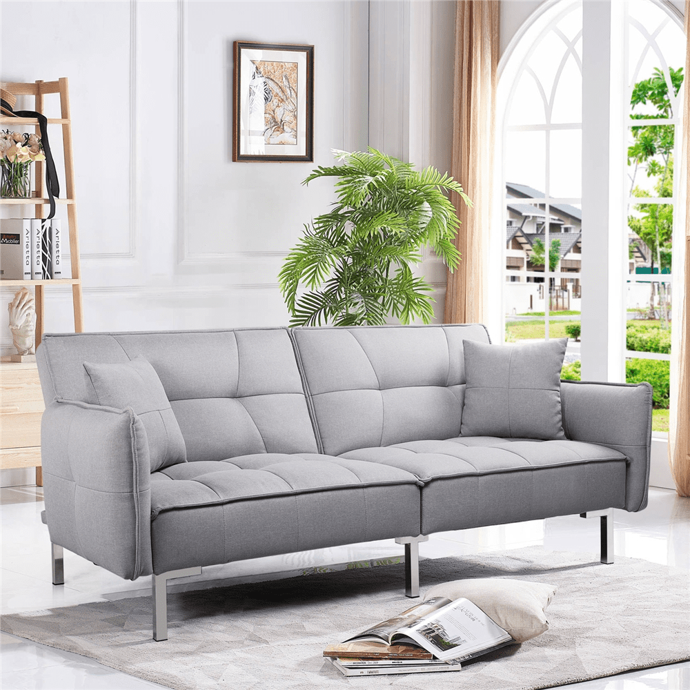 Modern and Simple Gray Sofa Bed Linen with Grab Bars 2 Two-Seater Living Room,Brown