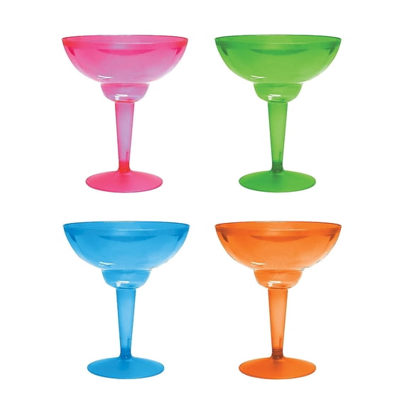 Fun Express 12 oz Neon Multicolor Disposable Plastic Margarita Glasses Set of 12