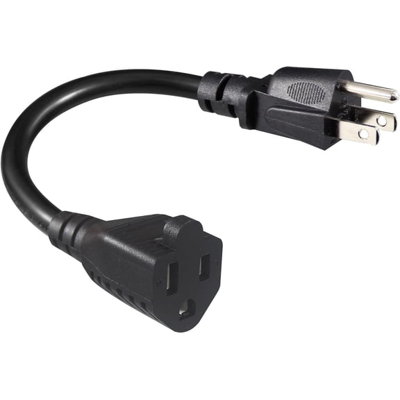 Maxxmarket 6 inch Short Power Extension Cord Black 3 Prong Indoor Grounded 16AWG 13AMP Outlet Saver