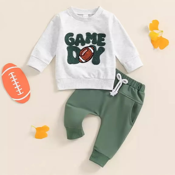 Boys Clothes Spring Fall Embroidered Letter Football Print Long Sleeve Hoodie Jogger Pants 2 Piece Girls Outfits White 18-24 Months