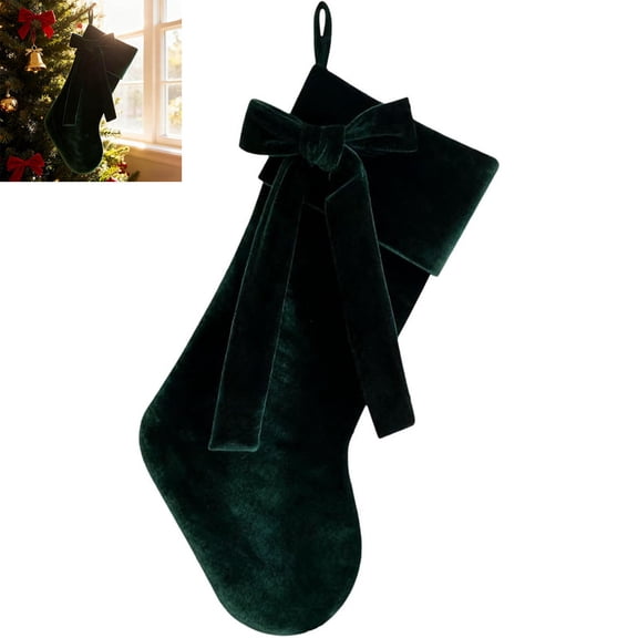 ALOEWXXR Large Velvet Christmas Stocking, Vintage Christmas Candy Bag with 3D Bow, Xmas Stocking for Mantel Tree Decor