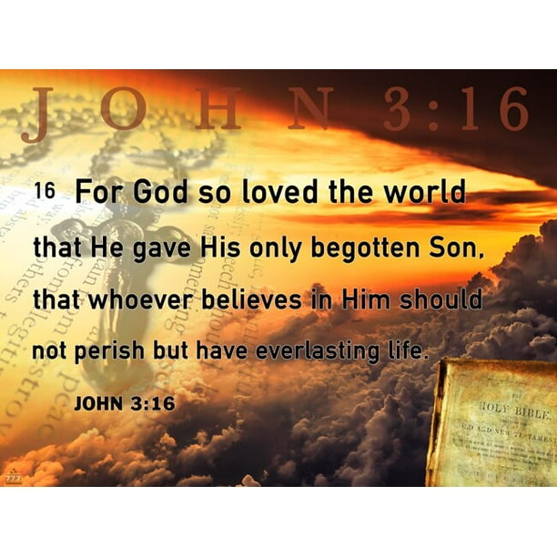 John 3:16 Poster Bible Scripture Quote Inspirational Art Print (24x18 ...