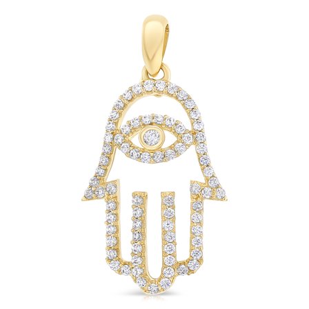 14K Yellow Gold Evil Eye Cubic Zirconia CZ Charm Pendant For Necklace or Chain