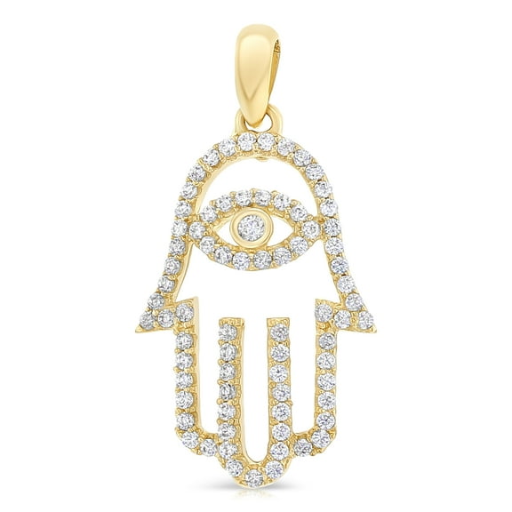 14K Yellow Gold Evil Eye Cubic Zirconia CZ Charm Pendant For Necklace or Chain