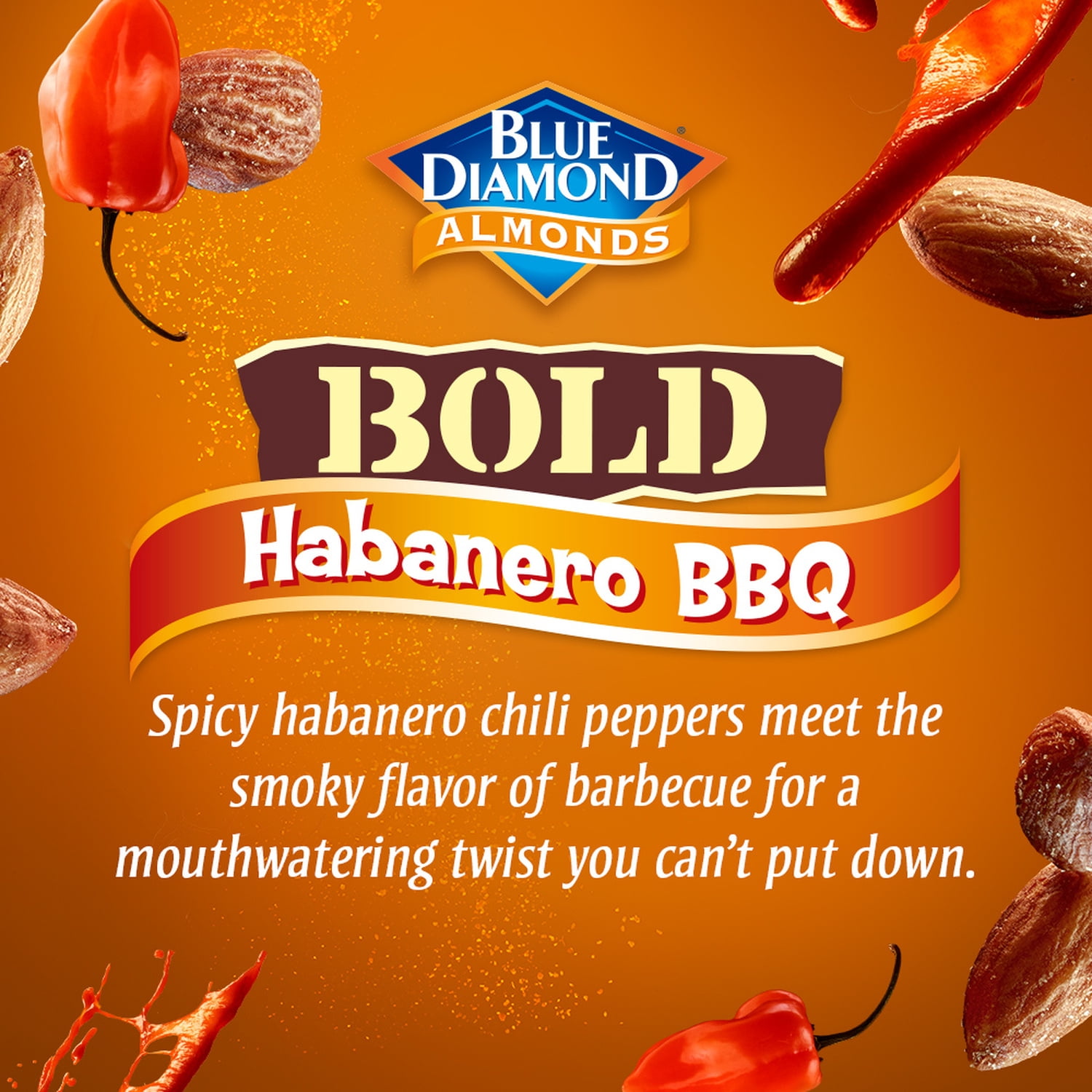 Blue Diamond Almonds, Bold Habanero BBQ Flavored Snack Nuts, 25 oz Resealable Bag