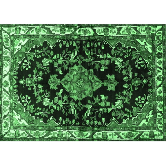 Ahgly Company Indoor Rectangle Persian Emerald Green Traditional Area Rugs, 5' x 8'