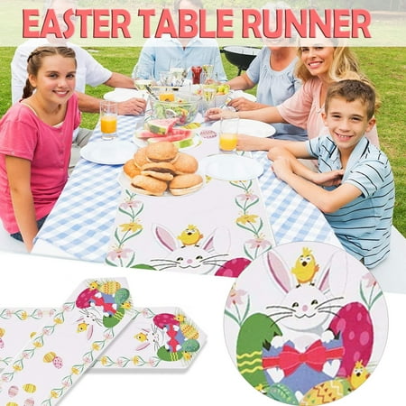 

Coerni Easter Bunny Table Runner Easter Holiday Kitchen Dining Table Runner for Home