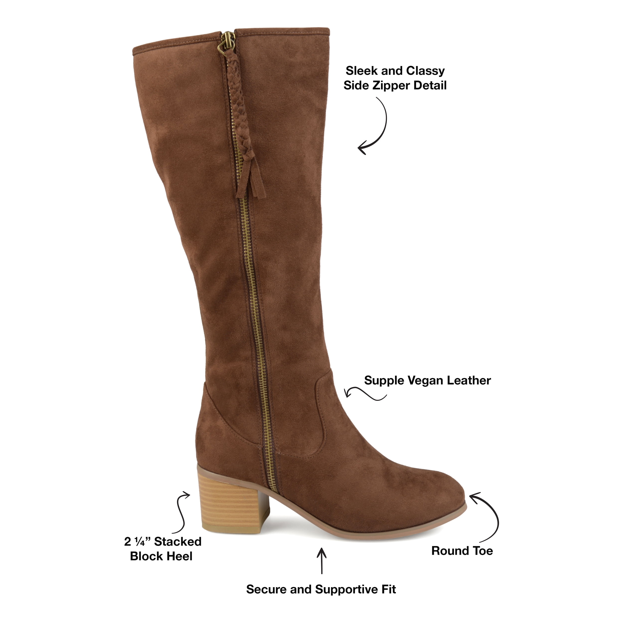 Journee Collection Women's Sanora Mid-Calf Wide Calf Stacked Heel Riding Boots