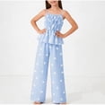 thumbnail image 3 of OGLCCG Tween Girls Summer 2 Piece Set Ruffle Cami Top and Wide Leg Pants with Pockets Bow Printed Lounge Outfit Size 5-15 Years, 3 of 7