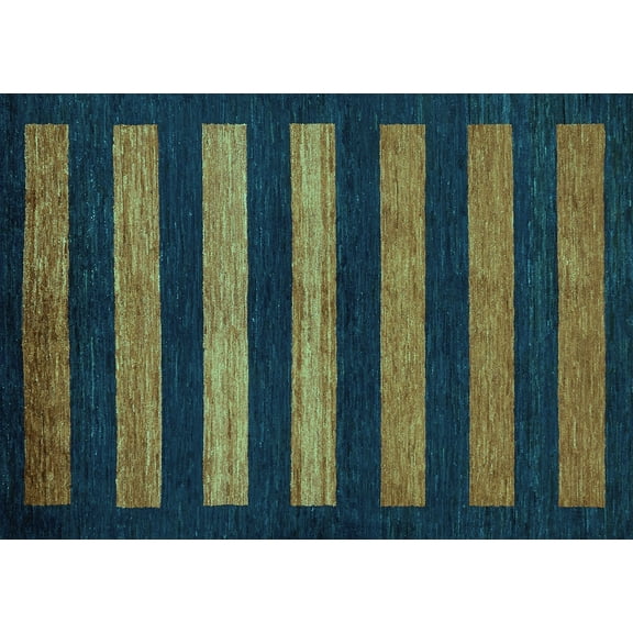 Ahgly Company Machine Washable Indoor Rectangle Abstract Turquoise Blue Modern Area Rugs, 5' x 7'