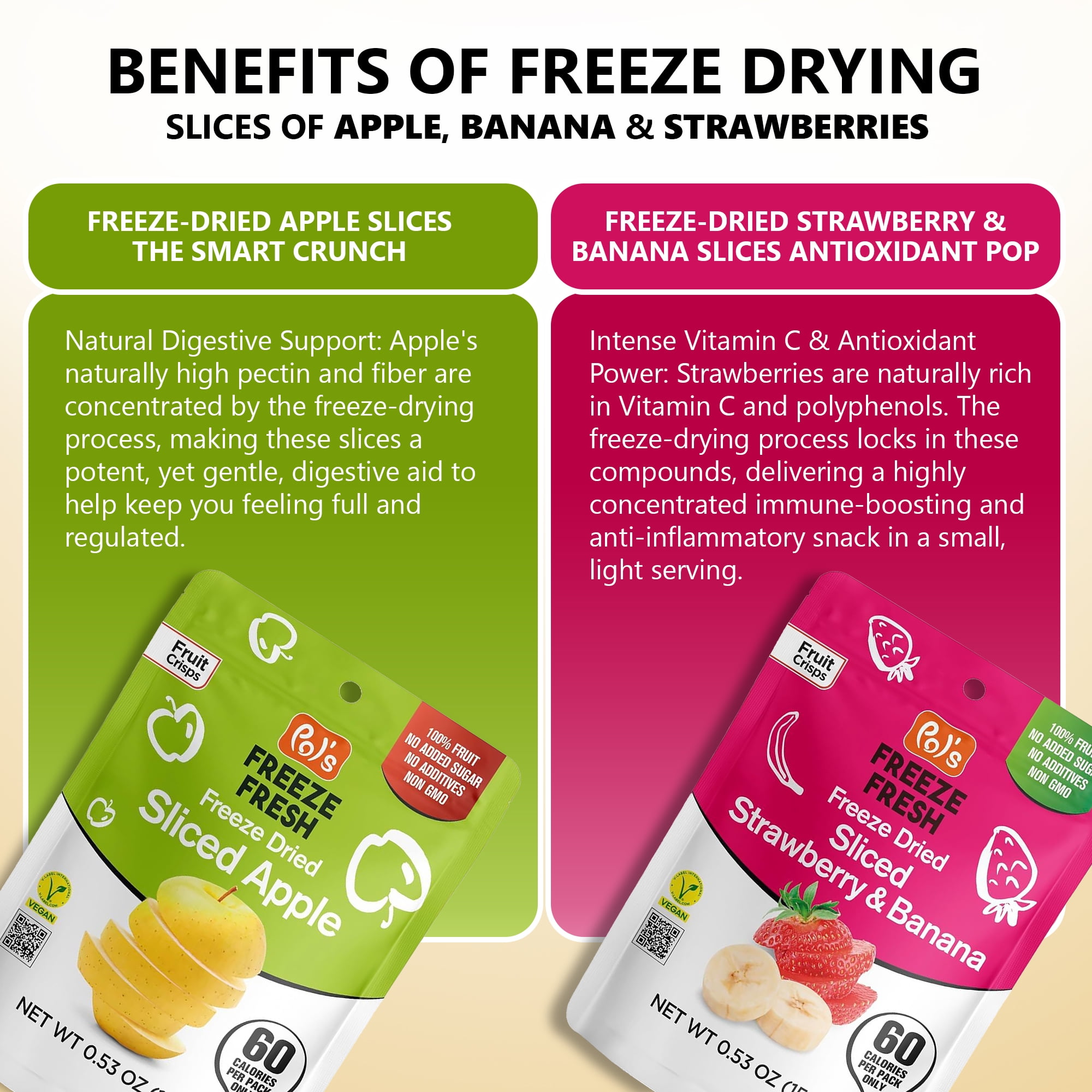 Pol’s Freeze Fresh Premium Freeze Dried Strawberries, Apples, Bananas | Non-GMO, Kosher, Vegan, Gluten-Free, No Additives, No Added Sugar | 6x Sliced Apple & 6x Strawberry-Banana