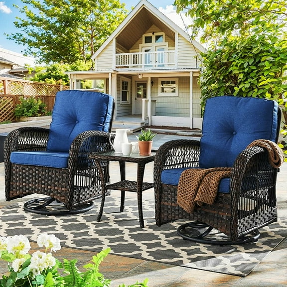 Bellefurn Swivel Rocker Patio Chairs,3 PCS Outdoor Wicker Swivel Glider Chairs Swivel Rocker Patio Chairs and Side Table High Back Patio Furniture Set for Porch Deck Backyard Garden