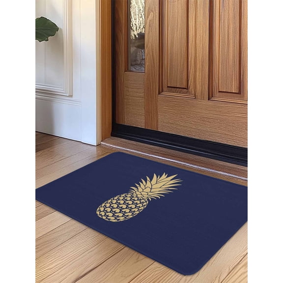 Pineapple Door Mat Indoor Outdoor Entrance,Non Slip Small Rug for Kitchen Bathroom Entryway Rug,Gold Yellow Navy Blue Tropical Fruit Summer Washable Doormat Floor Mat for Office 16x24 Inch