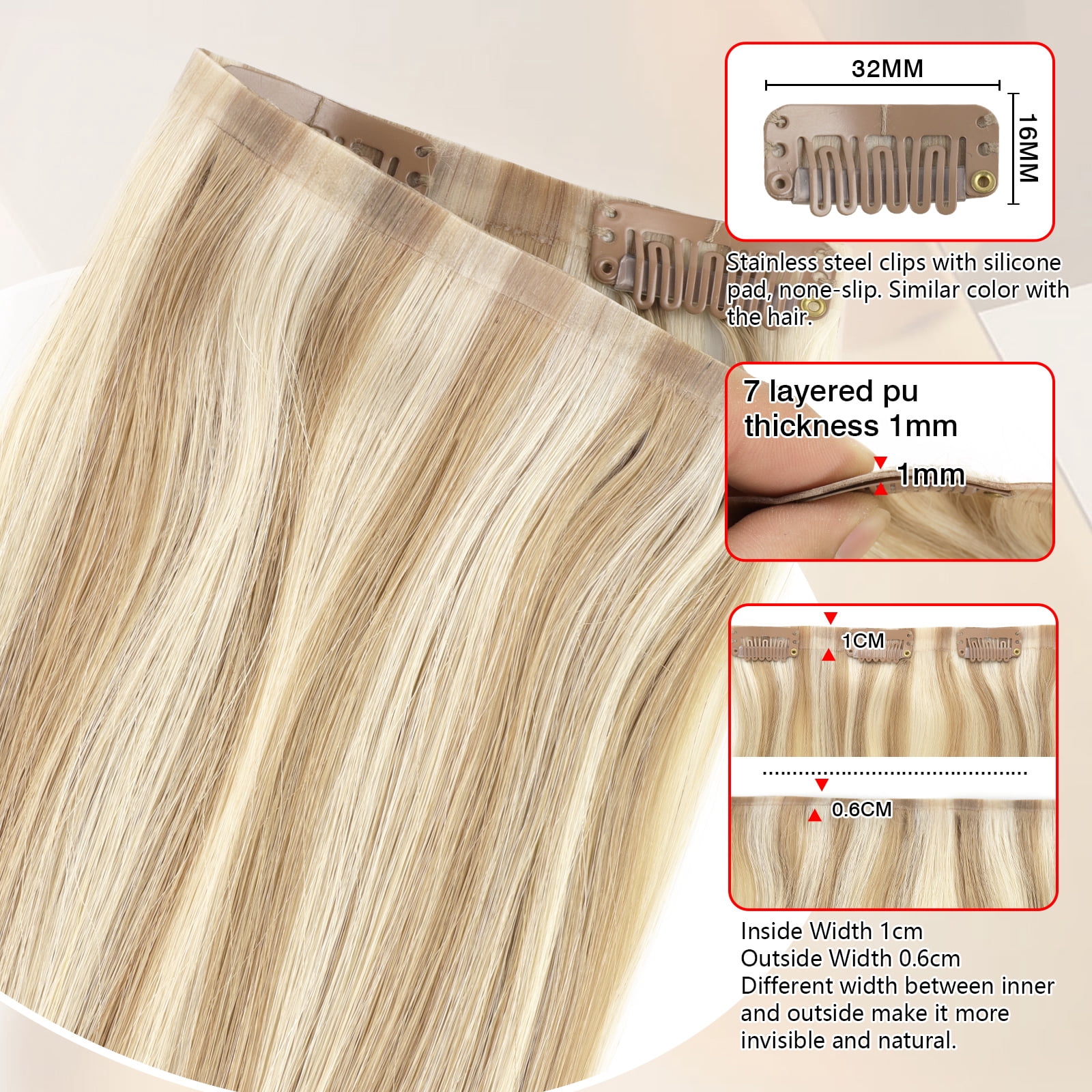 PU Clip In Hair Extensions P8/60# 120g 14inch