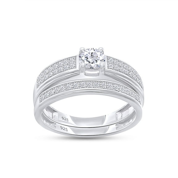 AFFY 14k White Gold Over Sterling Silver Round Shape White Cubic Zirconia Bridal Ring Set