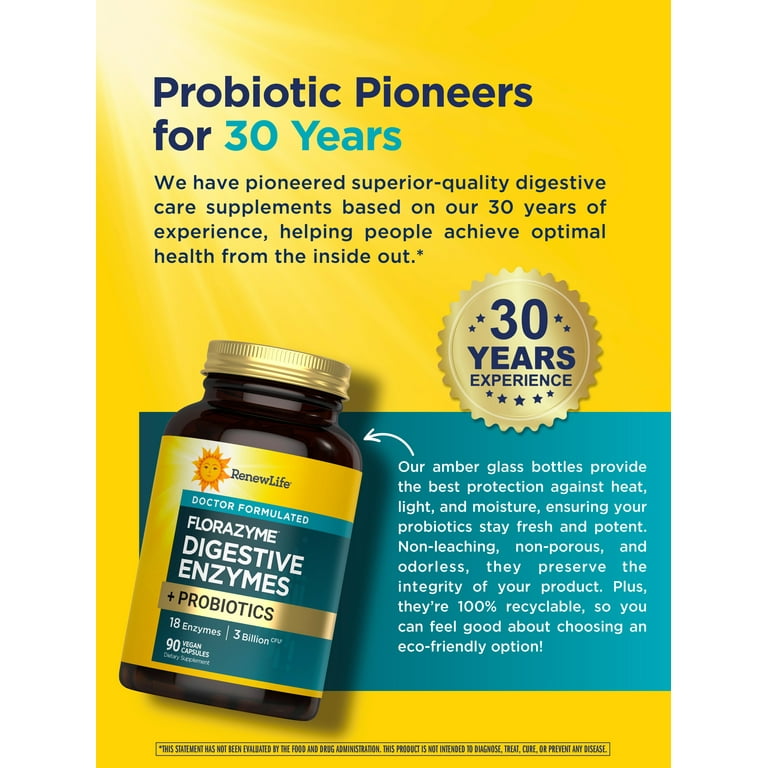 Renew Life Florazyme Digestive Enzymes Probiotics 90 Vegan