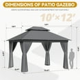 thumbnail image 3 of Sunmthink Outdoor Gazebo for Patio 10x12, Metal Frame Canopy with Double Roofs, Heavy Duty Party Tent and Shelter with Mosquito Netting and Privacy Screen for Backyard,Garden,Deck (Gray), 3 of 9