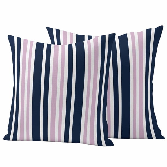 2 Pack Outdoor Waterproof Throw Pillow Covers,Dark Blue Pink Striped Line Decorative Square Pillow Case Patio Pillowcases for Chair Couch Sofa 16x16in