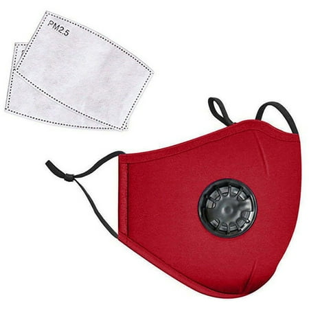 LANDOU Reusable Fabric Face Mask with PM2.5 Filters & External Valve (Adults, Red)
