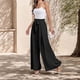 thumbnail image 3 of WILLBEST Pantalones Casuales para Mujer, Color Liso, Cintura Alta, Palazzo, Holgados, con Lazo y Bolsillos, Largos, para Uso Diario. Chica, 3 of 4