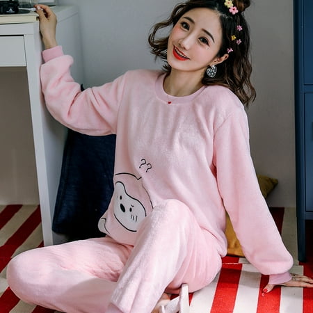 

Ladies Pyjama Women Winter Flannel Pajama Set Fleece Pajamas Sleepwear Thick Warm Velvet Female Homewear Suit Cute Sweet Pijama