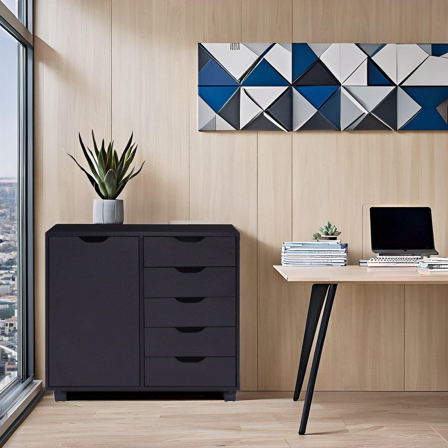 Naomi Home Amy 5-Drawer Office File Storage Cabinet with Shelves, Black, 1 Unit