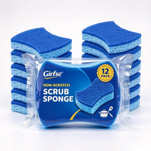 Girfse 12 Pack Non-Scratch Cellulose Scrub Sponge, Dual-Sided Dish Sponge