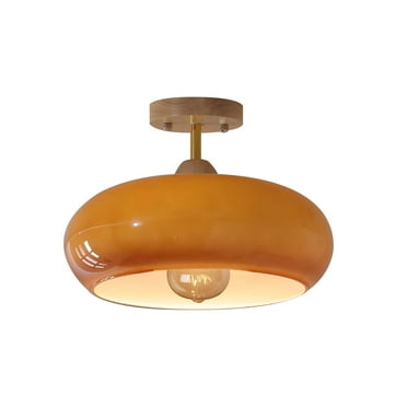 FSLiving RV Hardwired Orange Smooth Glass Wall Light with 12V Retro RV Decorative Light RV Ceiling Light Fixtures Ceiling Mount RV Wall Light, E26 E27 Country Semi Flush Mount for RV Camper,Wood